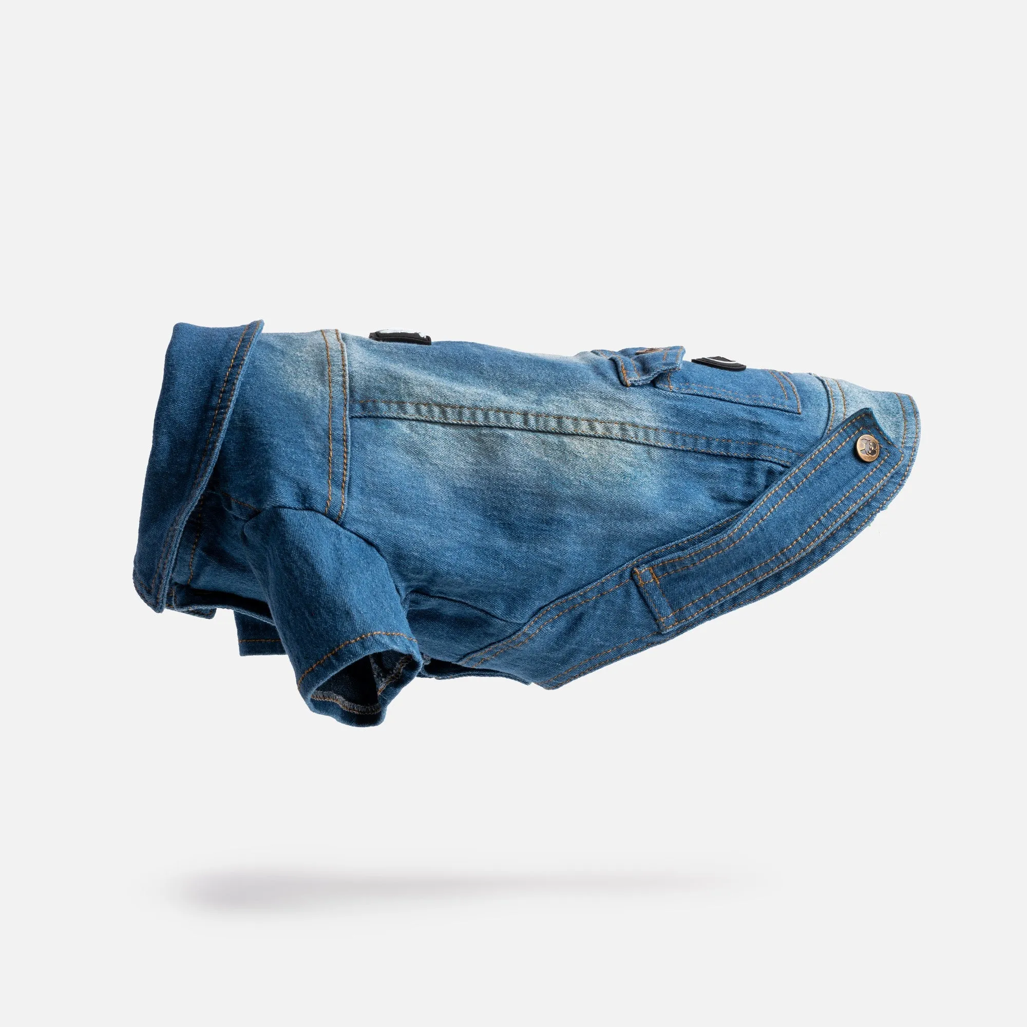 👖 Dusten Denim Dog Jacket – Stylish Distressed Jean Jacket with Poop Bag Pocket
