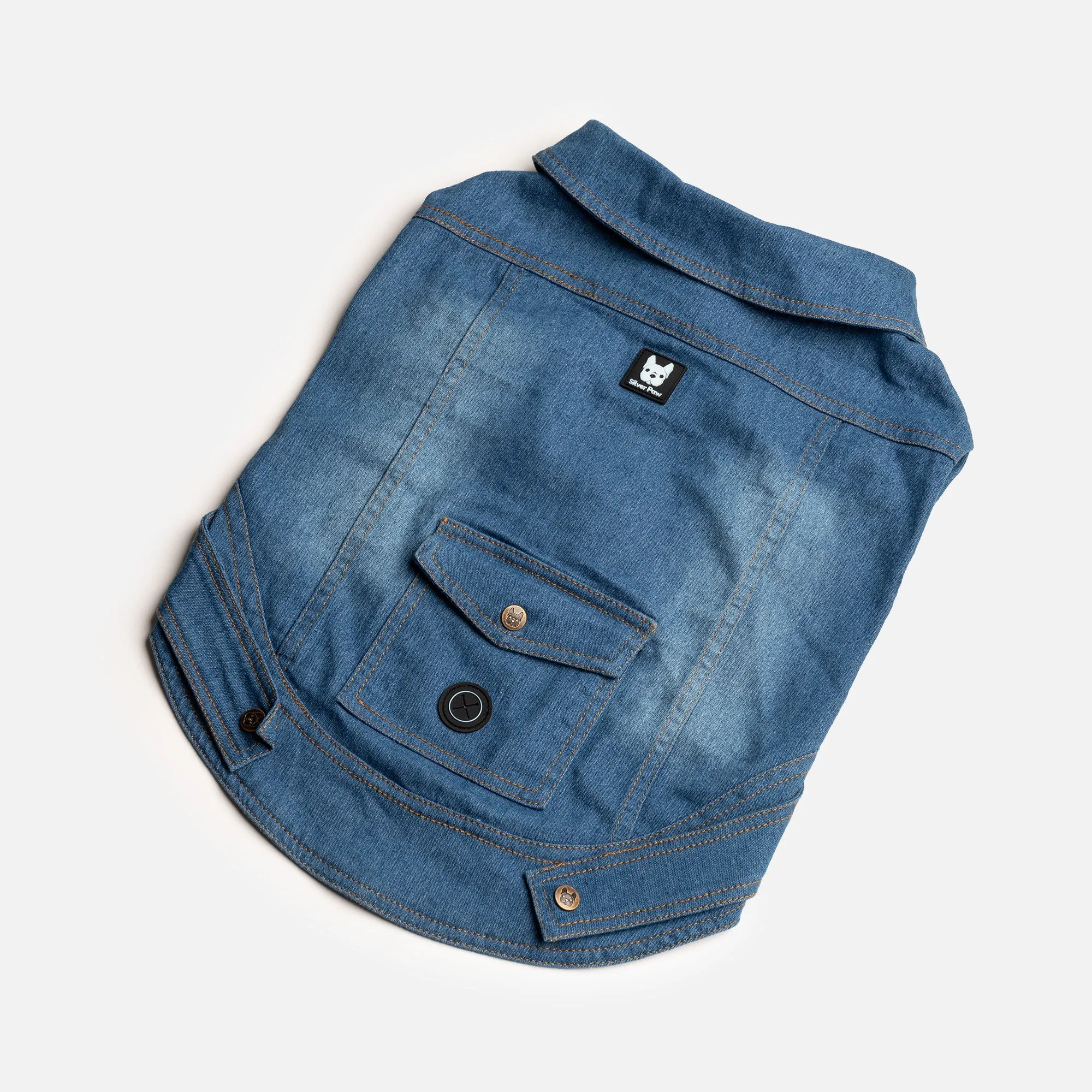 👖 Dusten Denim Dog Jacket – Stylish Distressed Jean Jacket with Poop Bag Pocket