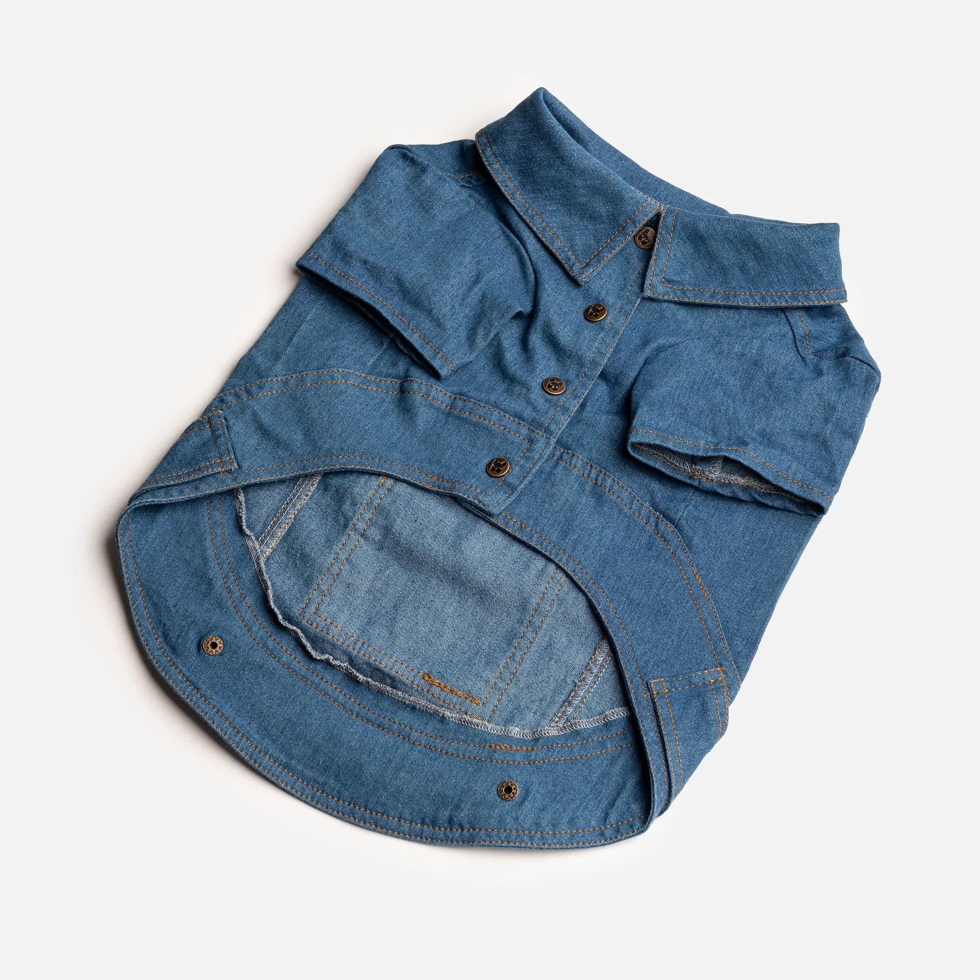 👖 Dusten Denim Dog Jacket – Stylish Distressed Jean Jacket with Poop Bag Pocket