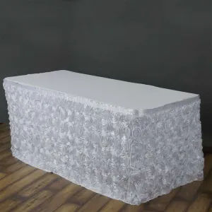 17ft White Rosette 3D Satin Table Skirt 17ft White Rosette 3D Satin Table Skirt