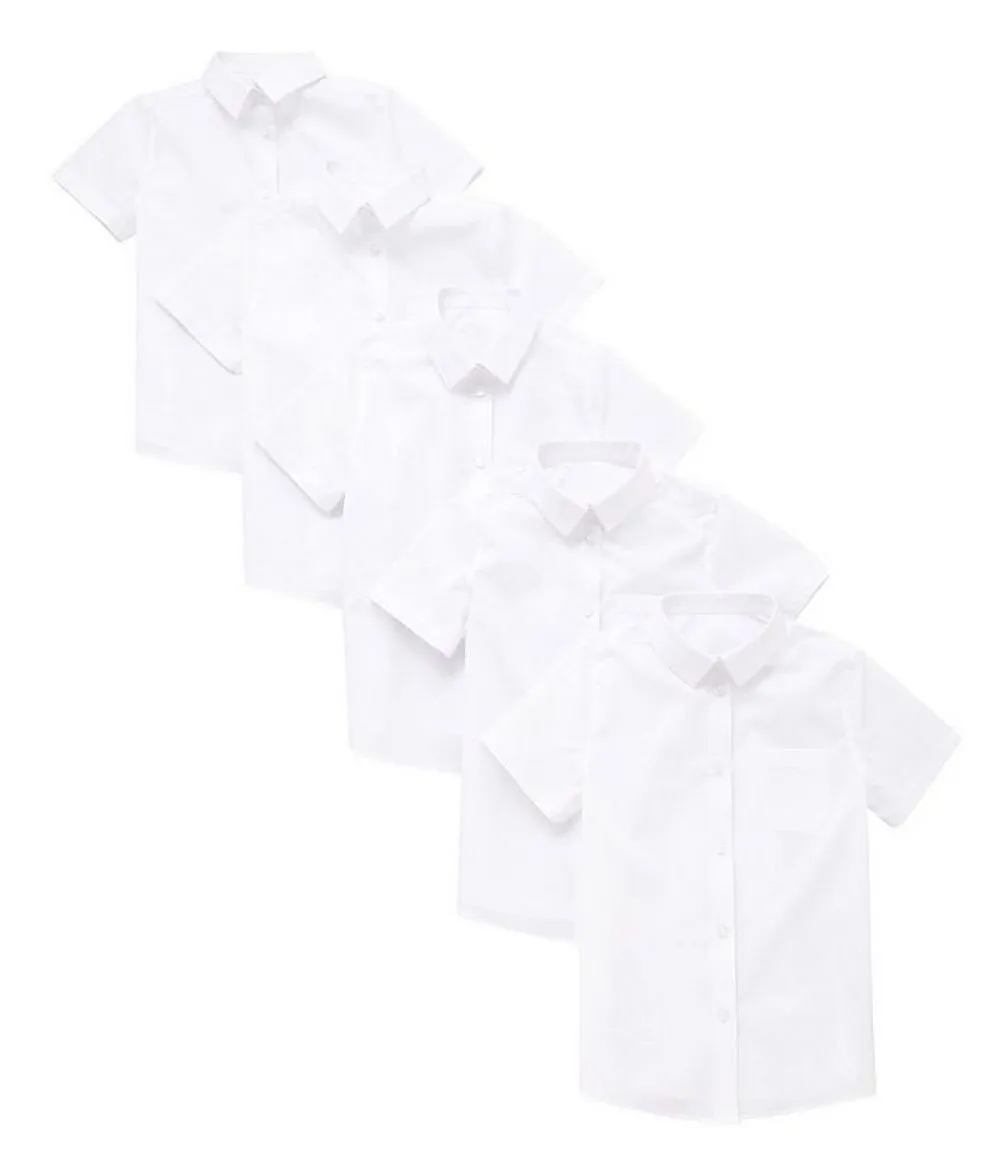 5 Pack Of Girls Easy Care Short Sleeve Shirts - White