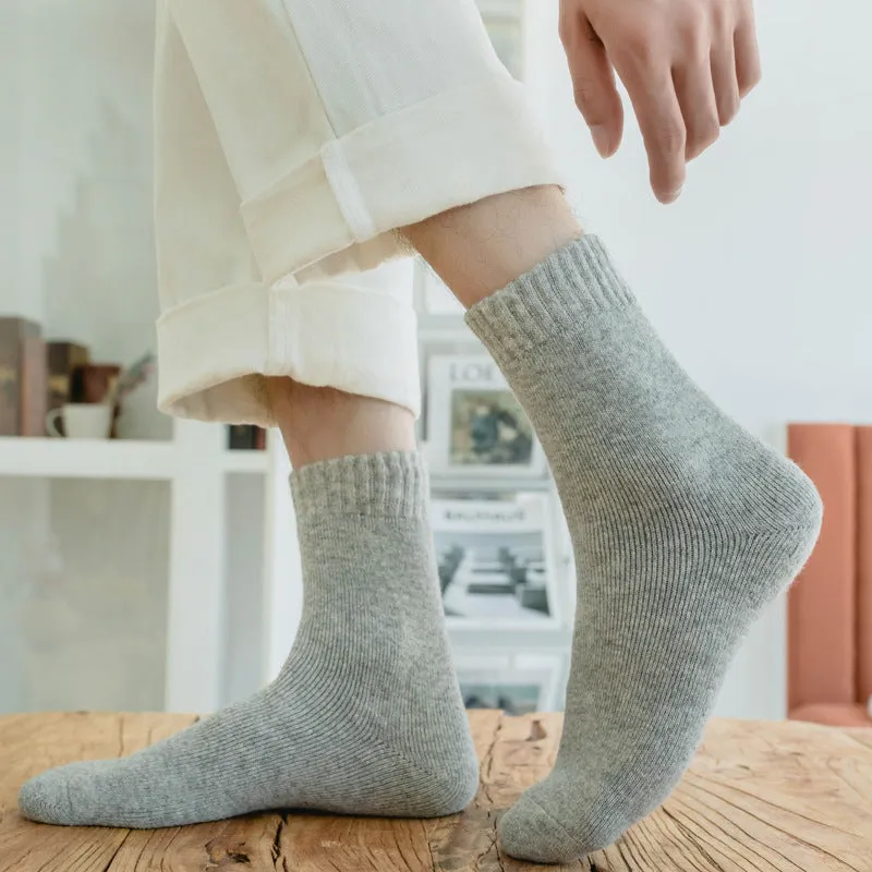 5 pairs men's and women's mid-tube thickened and velvet solid color wool socks