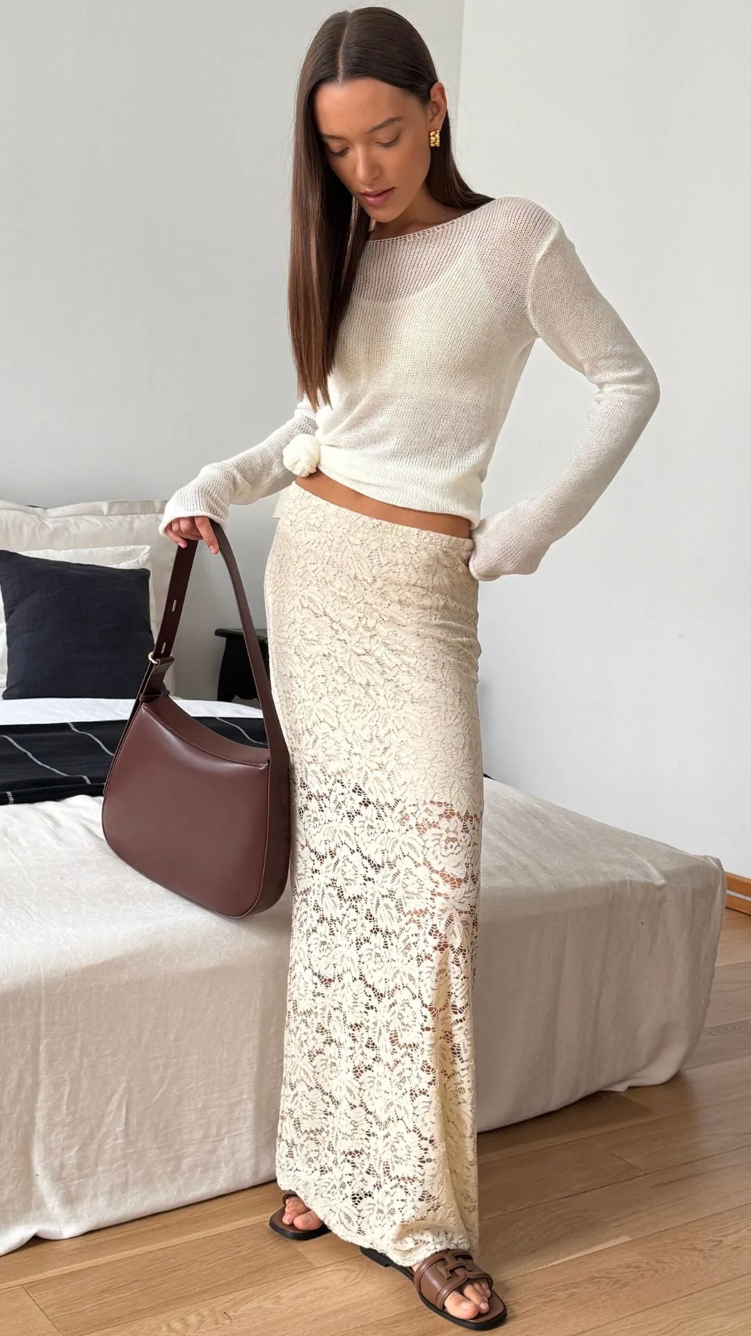 ALBA LACE SKIRT - SAND