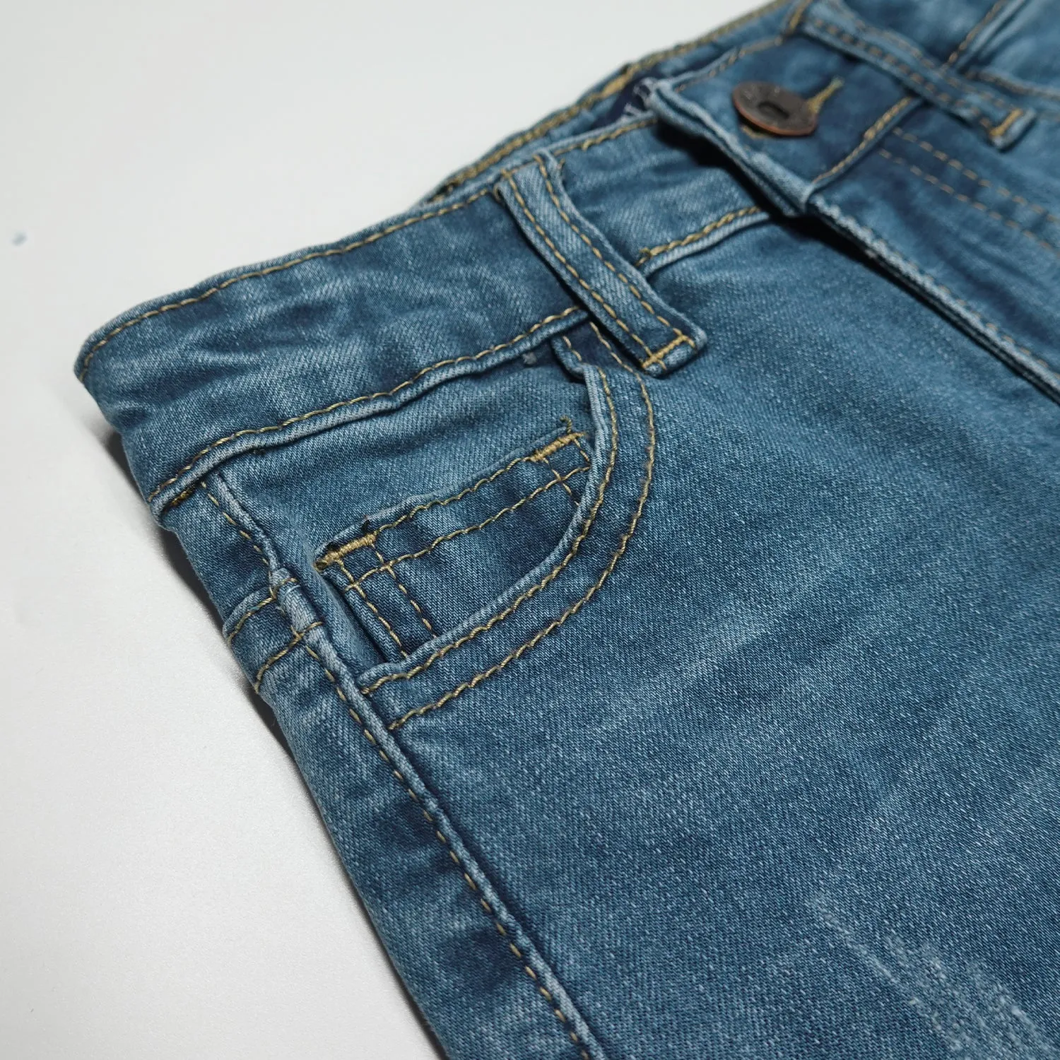 Baby Girls Boys Elastic Band Ripped Straight Fit Denim Jeans Pants