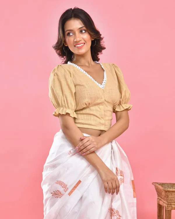 Beige Lacy Crop Top Blouse