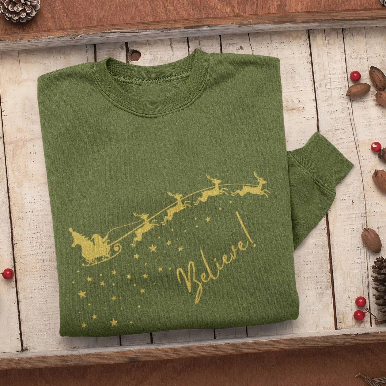 Believe Christmas Sweatshirt, Christmas Believe Shirt Christmas Party Shirt Christmas T-Shirt, Christmas Family Shirt, Believe Shirt, Xmas Party