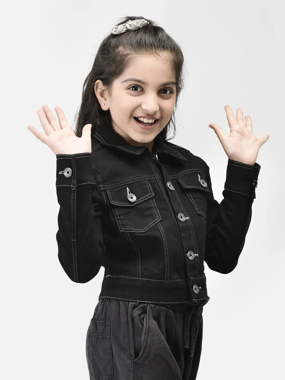 Black Crop Length Denim Jacket