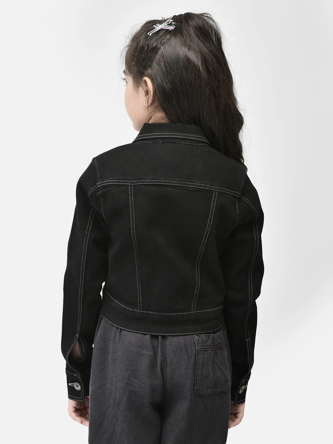 Black Crop Length Denim Jacket