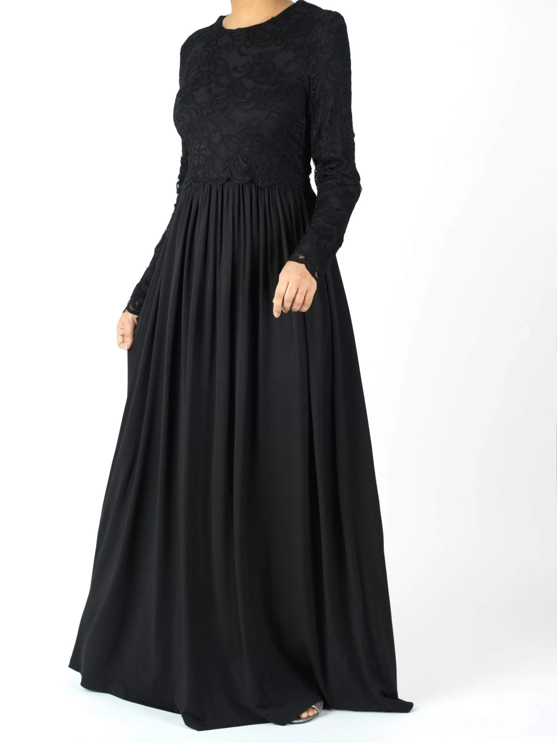 Black LACE CROP TOP Maxi Dress