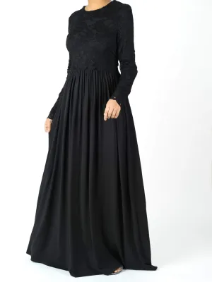 Black LACE CROP TOP Maxi Dress