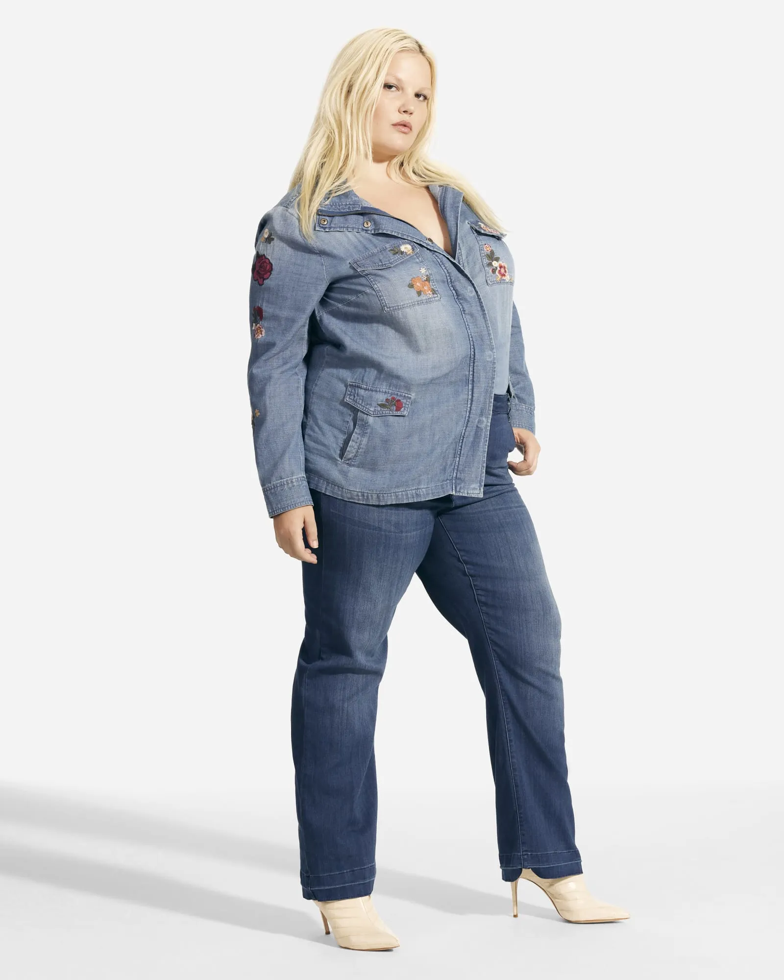 Cataleya Embroidered Utility Jacket | Medium Wash