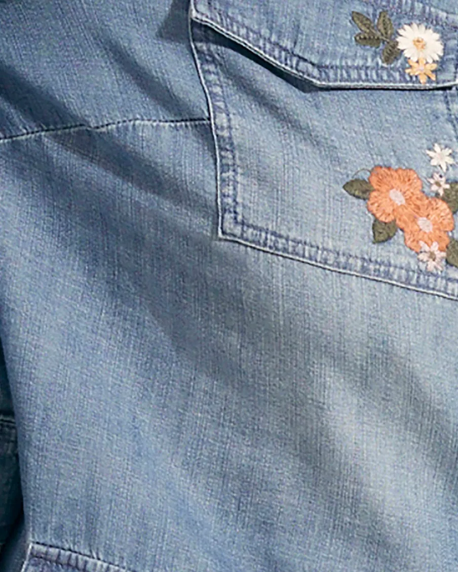 Cataleya Embroidered Utility Jacket | Medium Wash