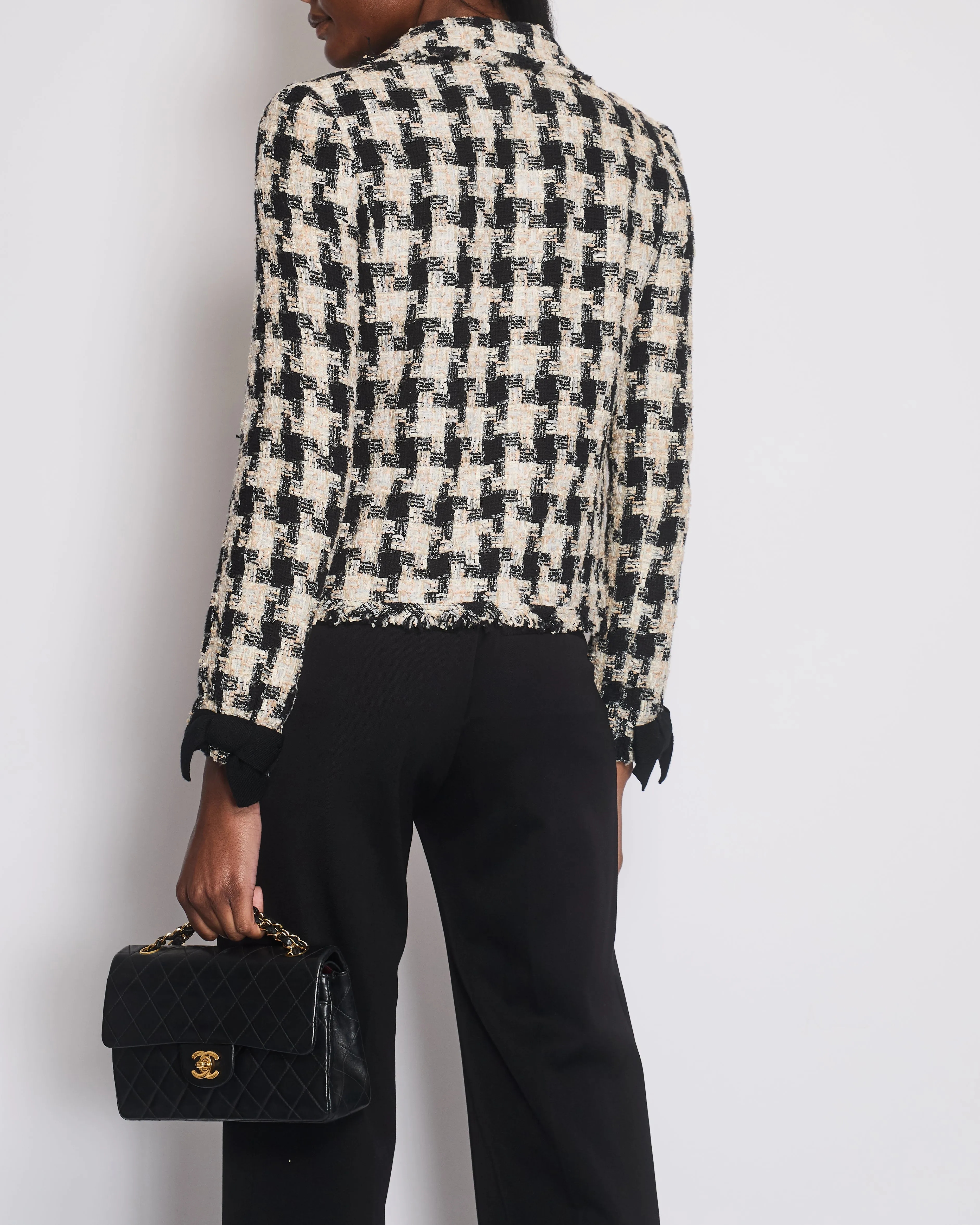 Chanel 04/a Black Tweed Jacket With Bow Tie Detail Size Fr 36 (uk 8)