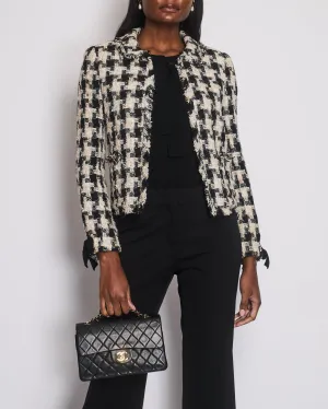 Chanel 04/a Black Tweed Jacket With Bow Tie Detail Size Fr 36 (uk 8)