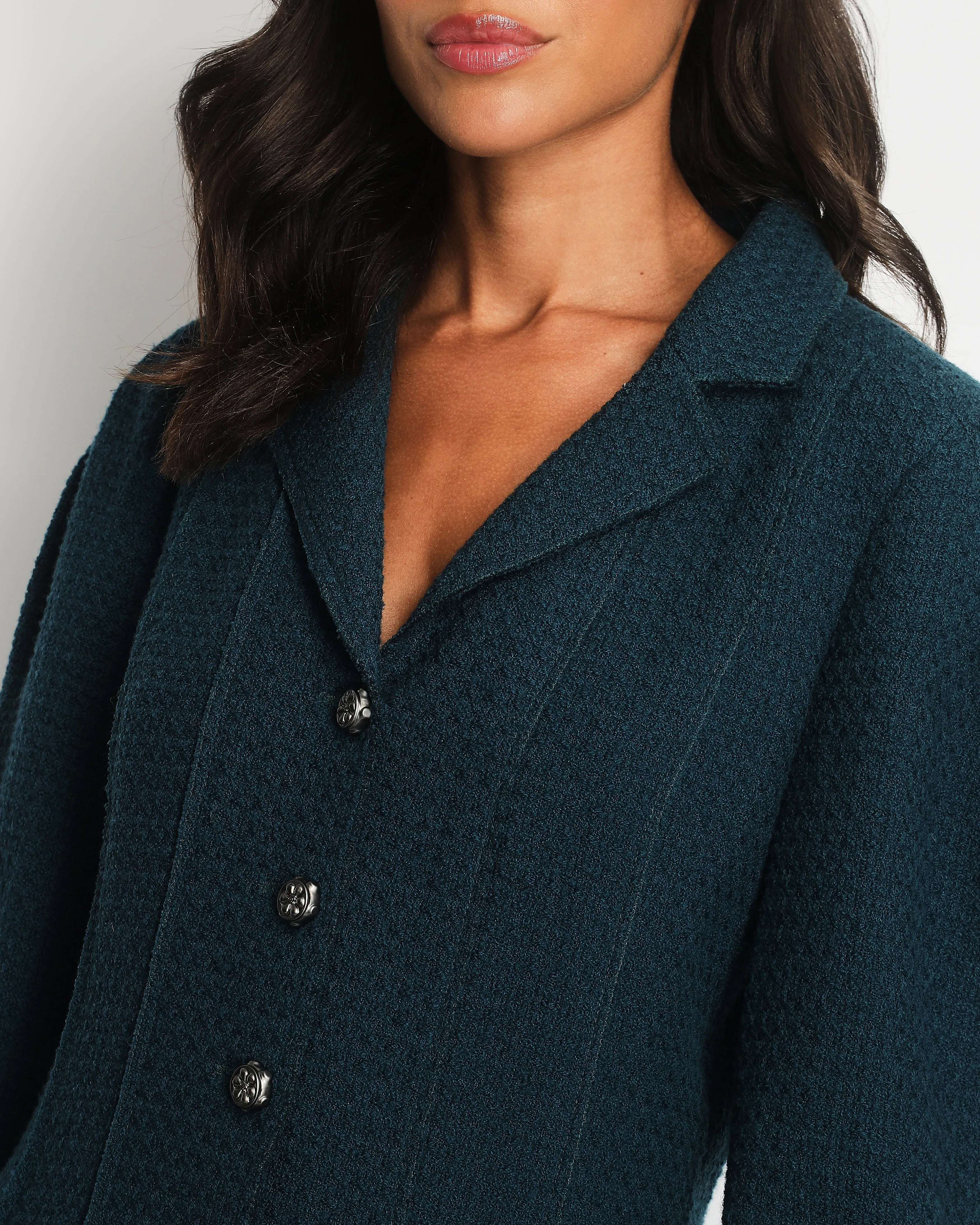 Chanel Teal Tweed Jacket With Silver Button Detail Size Fr 40 (uk 12)