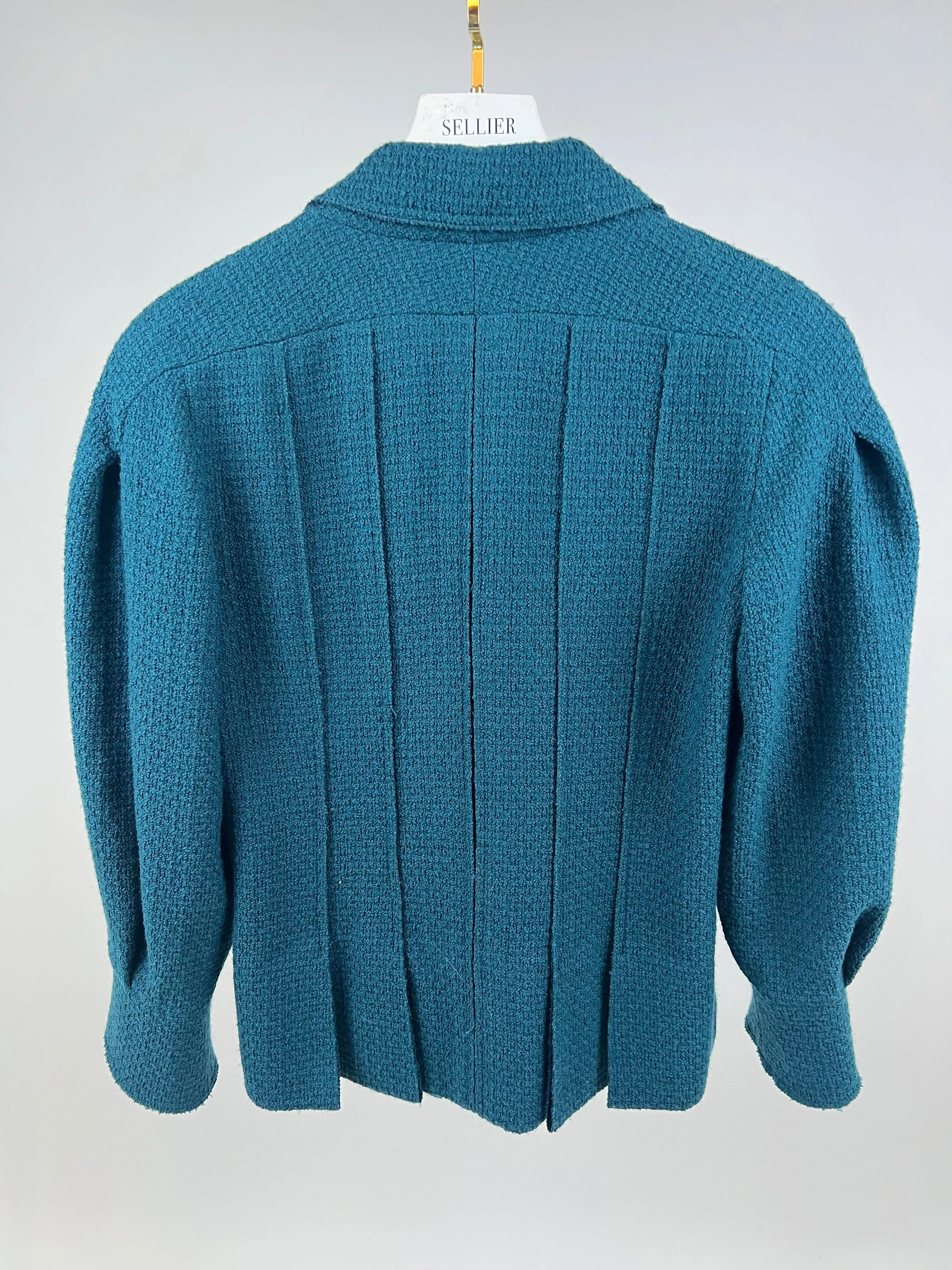 Chanel Teal Tweed Jacket With Silver Button Detail Size Fr 40 (uk 12)