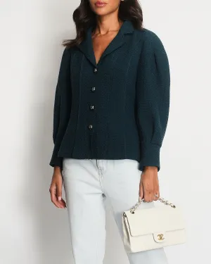 Chanel Teal Tweed Jacket With Silver Button Detail Size Fr 40 (uk 12)