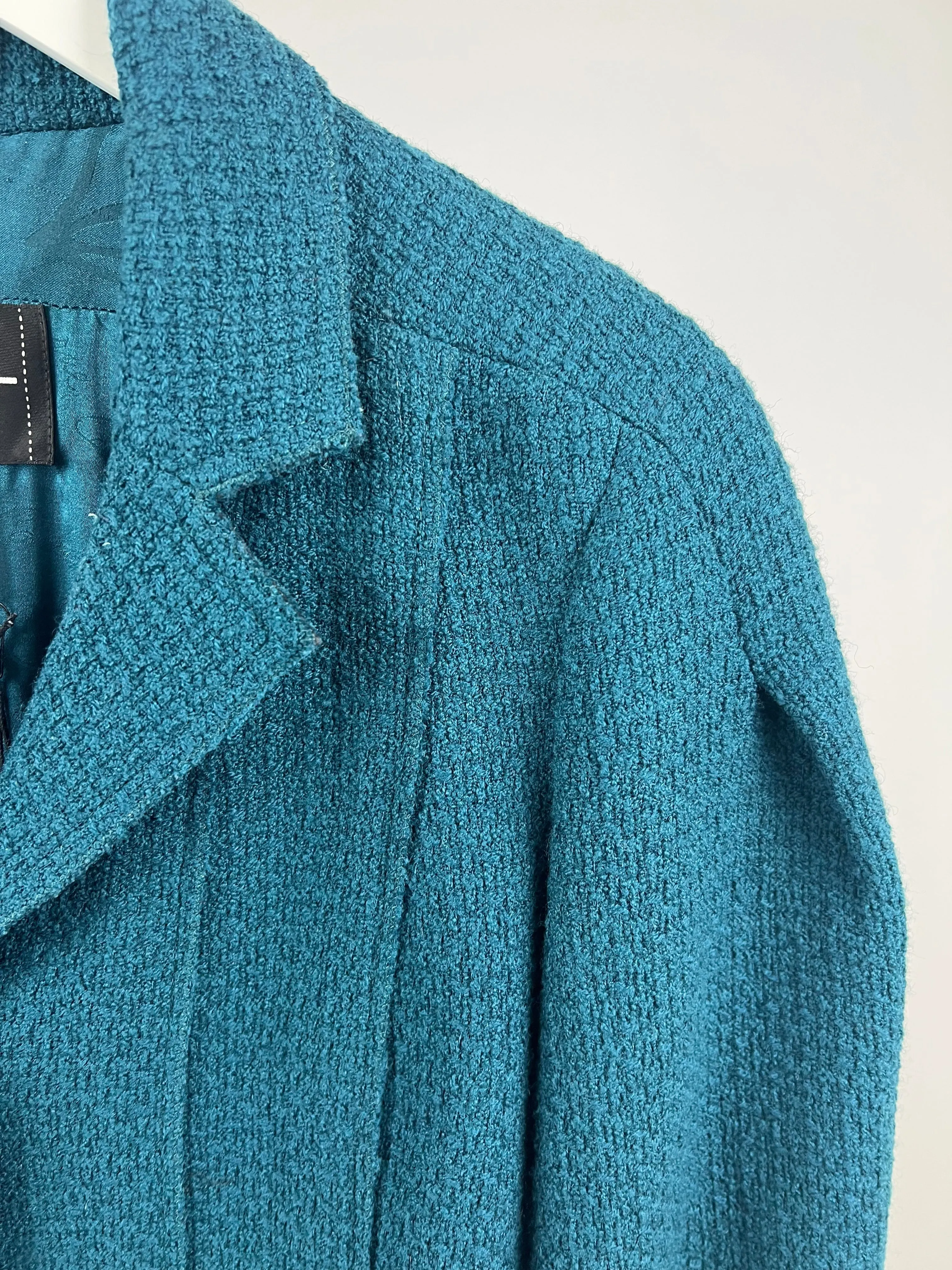 Chanel Teal Tweed Jacket With Silver Button Detail Size Fr 40 (uk 12)