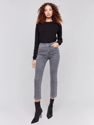 Charlie B Grey Soft Knit Denim With Slim Leg And All Over Studs Pant