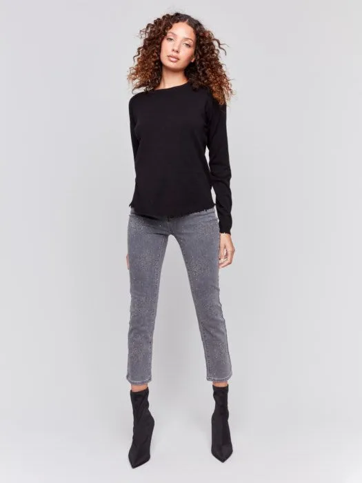 Charlie B Grey Soft Knit Denim With Slim Leg And All Over Studs Pant