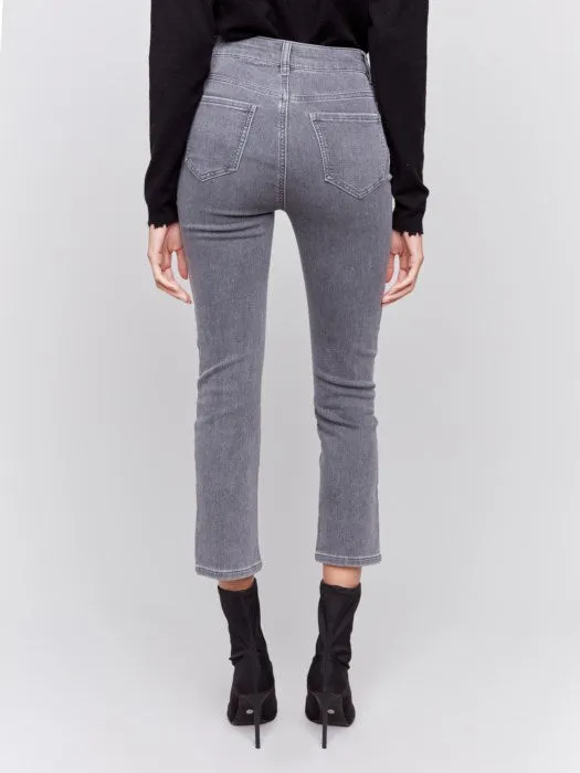 Charlie B Grey Soft Knit Denim With Slim Leg And All Over Studs Pant