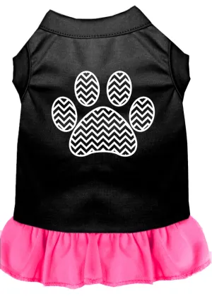 Chevron Paw Screen Print Dress Black With Bright Pink Lg