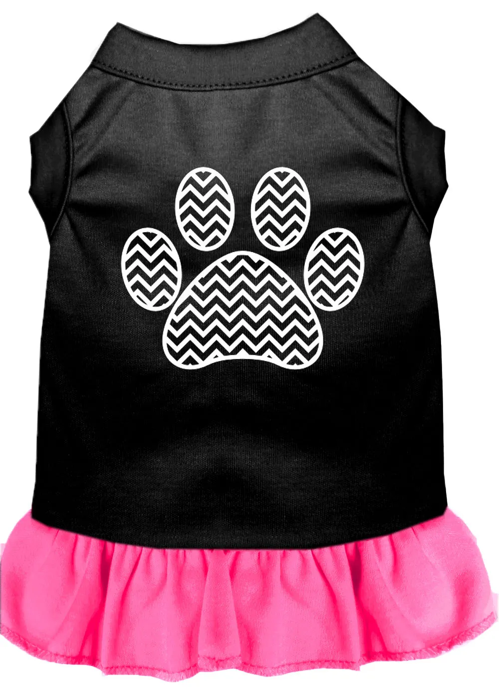 Chevron Paw Screen Print Dress Black With Bright Pink Lg