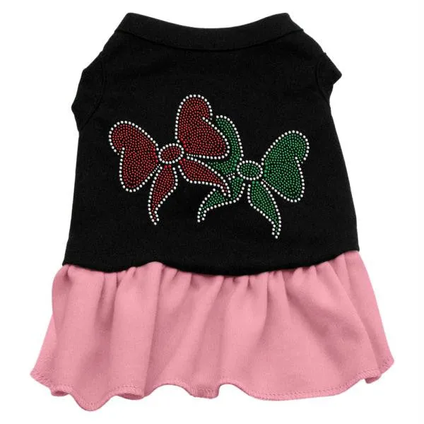 Christmas Bows Rhinestone Dress Black with Pink XXL (18)