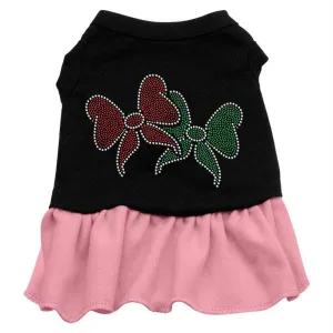 Christmas Bows Rhinestone Dress Black with Pink XXL (18)