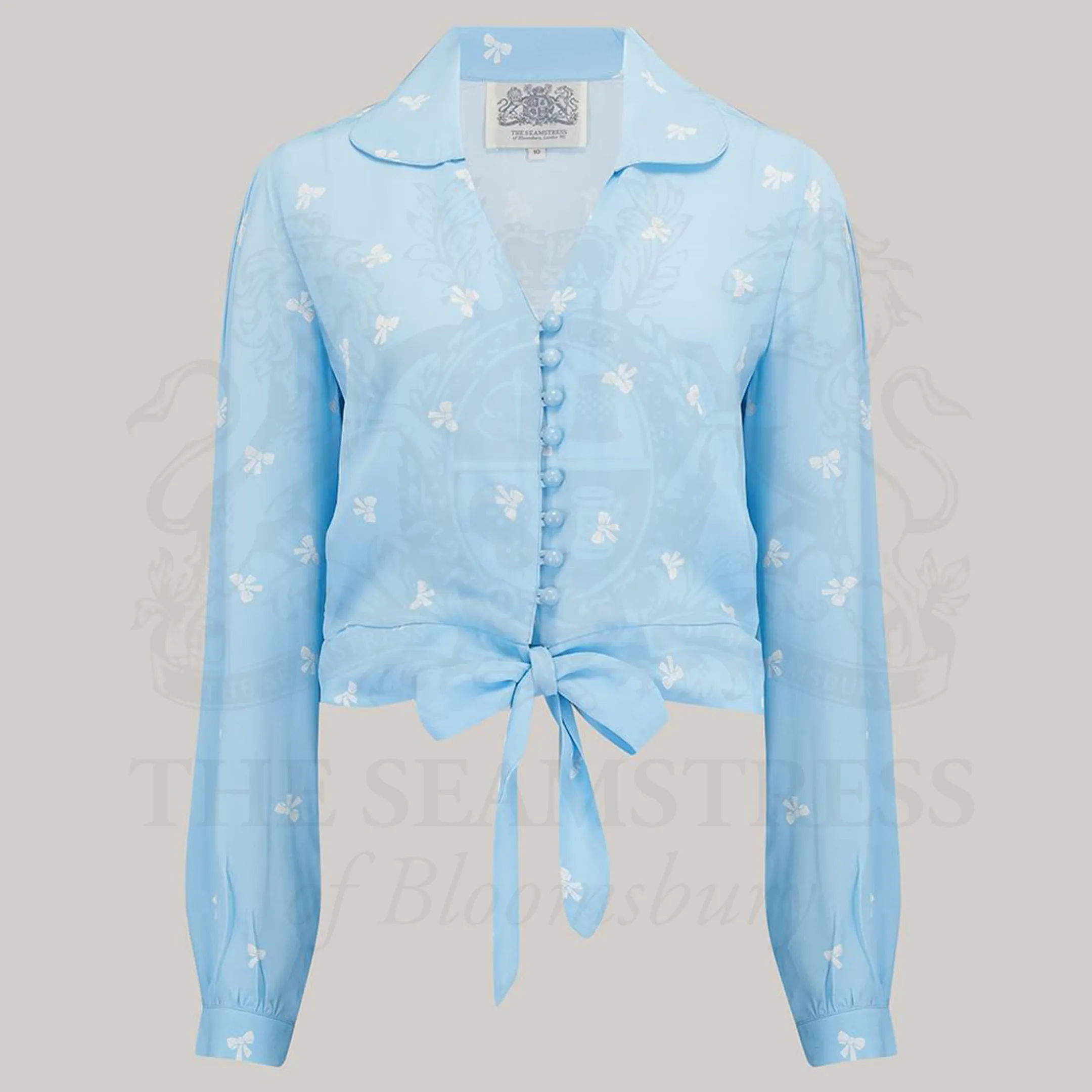 Clarice Blouse in Sky Blue Bow