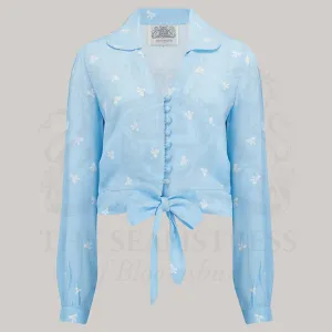 Clarice Blouse in Sky Blue Bow