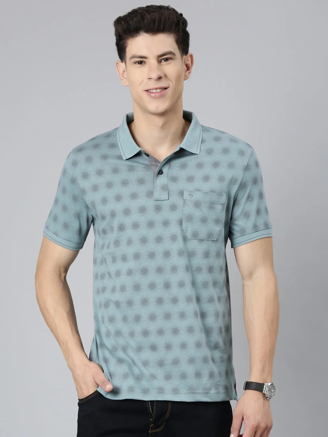 Classic Polo Mens Aop Lt.Green Polo Neck Slim Fit T-Shirt | BELLO - 271 B SF P