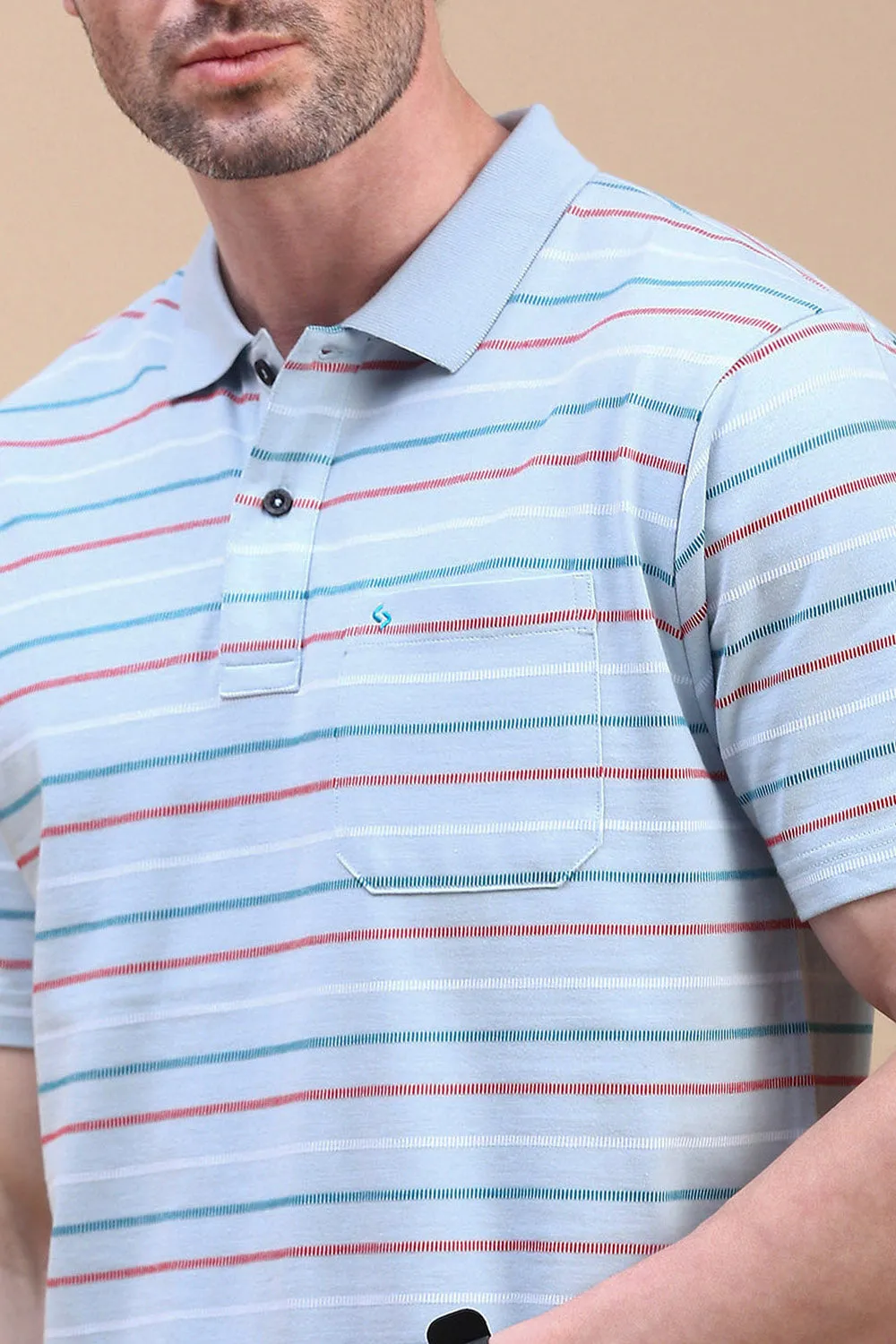 Classic Polo Men's Half Sleeve Blue Polo Neck Authentic Fit Striped T-Shirt | AVON - 602 B AF P