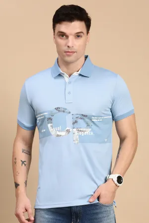 Classic Polo Men's Half Sleeve Blue Polo Neck Slim Fit Printed T-Shirt | VIVID POLO - 32 B SF P