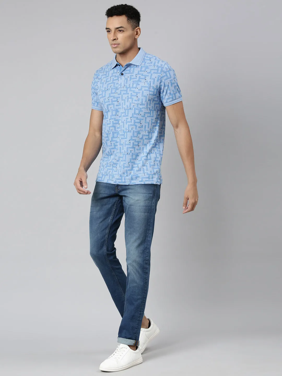 Classic Polo Men's Polo Neck Cotton Slim Fit Printed T-Shirt | BELLO-258 A SF P