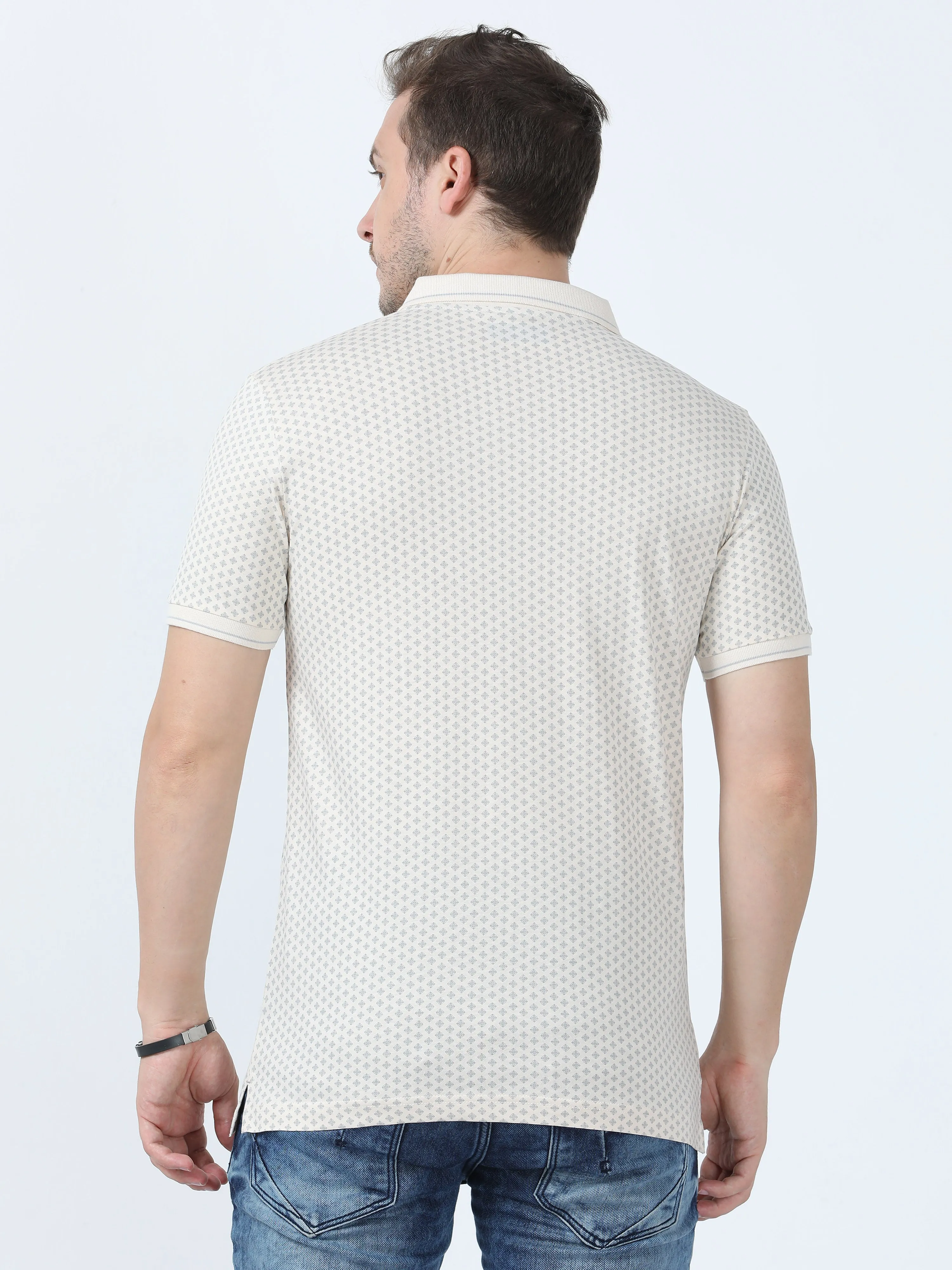 Classic Polo Men's Printed Beige Cotton Half Sleeve T-Shirt | BELLO - 268 B SF P