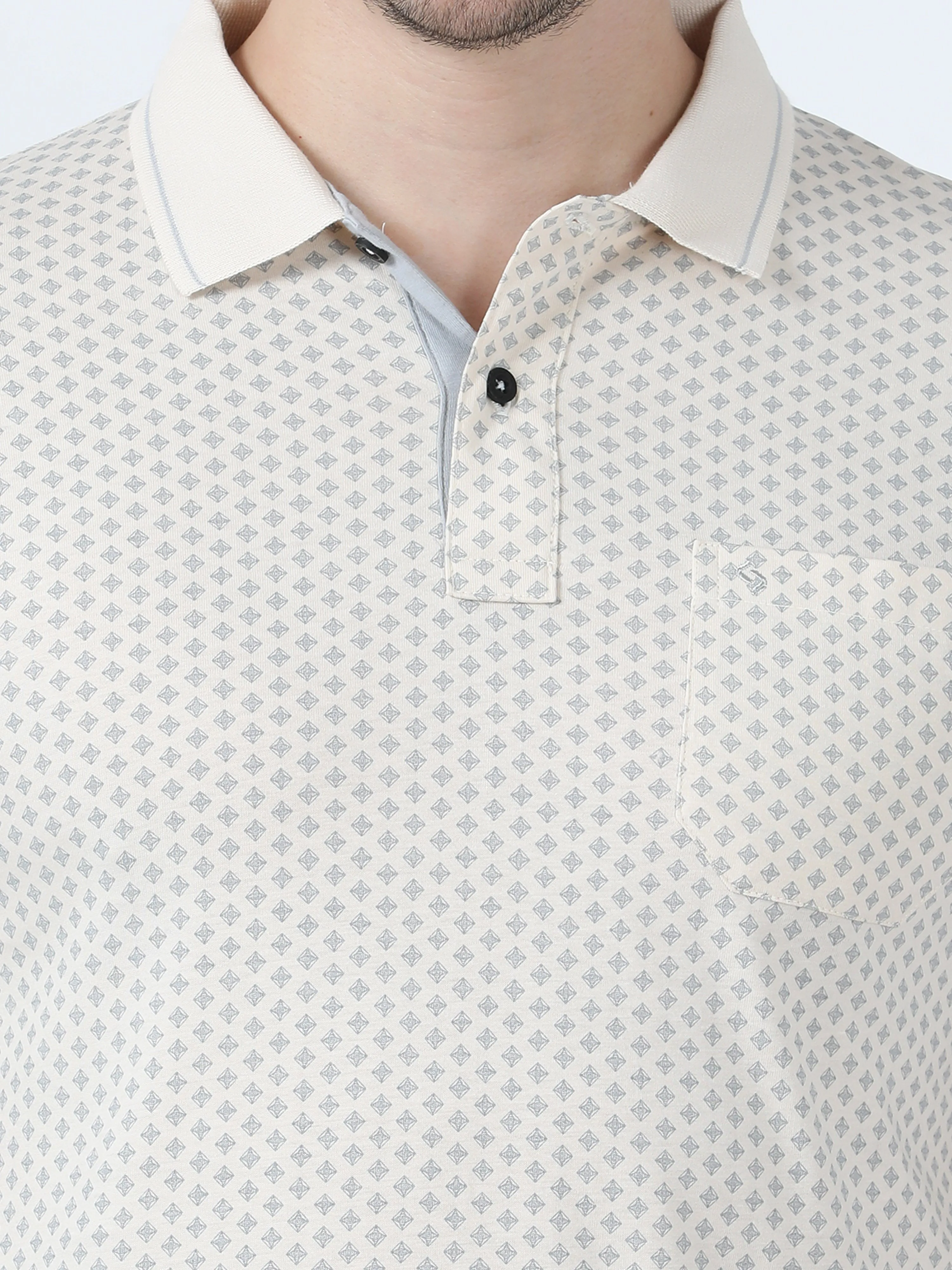 Classic Polo Men's Printed Beige Cotton Half Sleeve T-Shirt | BELLO - 268 B SF P