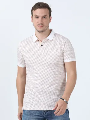 Classic Polo Men's Printed White/Peach Cotton Half Sleeve T-Shirt | BELLO - 267 A SF P