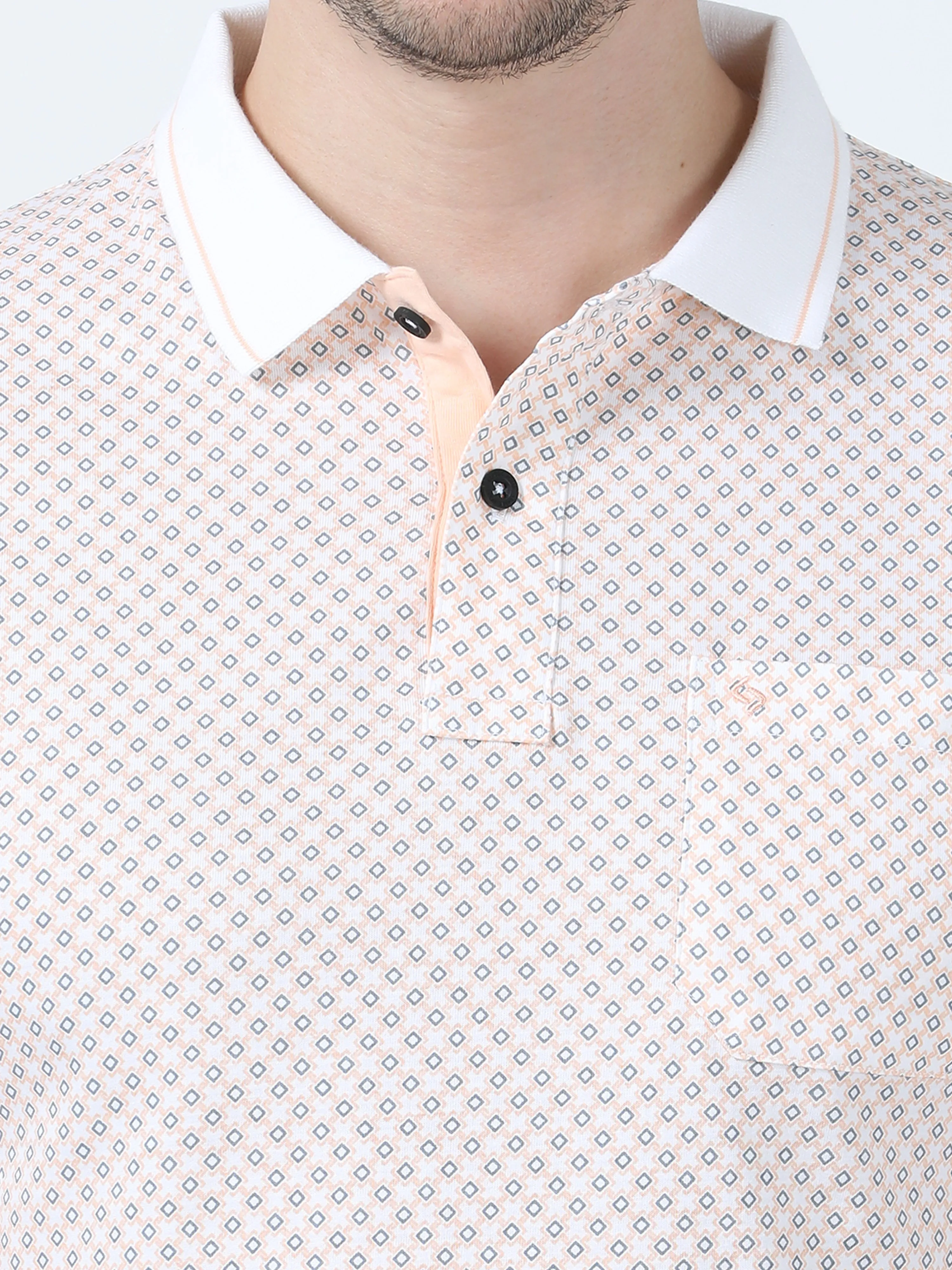 Classic Polo Men's Printed White/Peach Cotton Half Sleeve T-Shirt | BELLO - 267 A SF P
