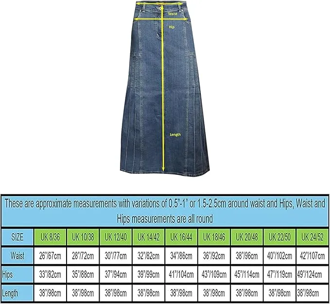 Clove Jeans Womens Stretch Denim A Line Skirt Long Maxi Skirts Plus Size 12-24
