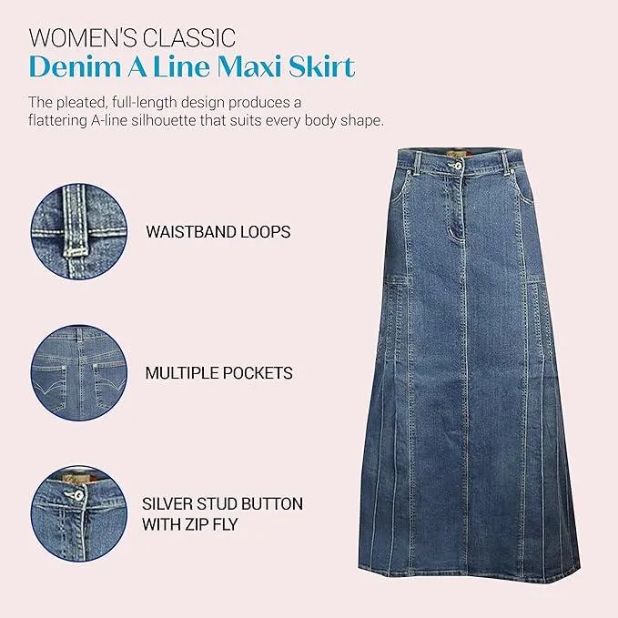 Clove Jeans Womens Stretch Denim A Line Skirt Long Maxi Skirts Plus Size 12-24