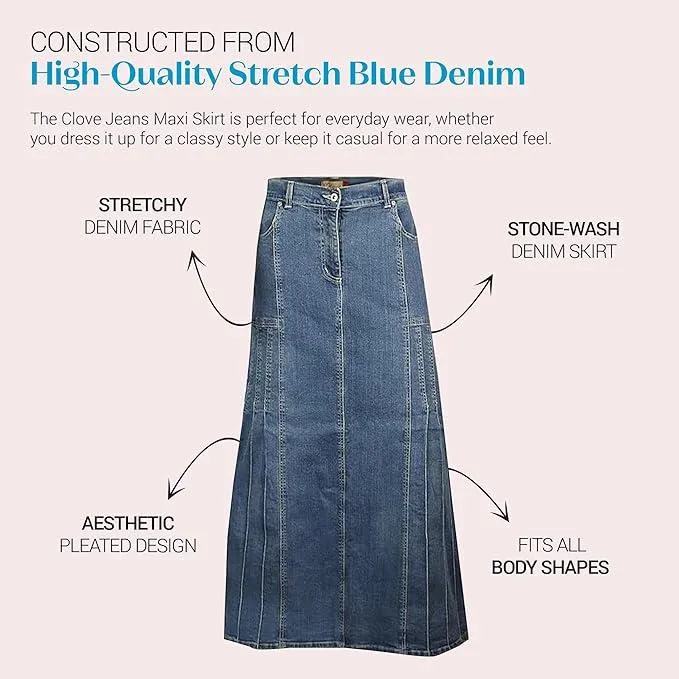 Clove Jeans Womens Stretch Denim A Line Skirt Long Maxi Skirts Plus Size 12-24
