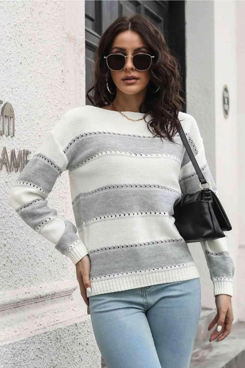 Cold Free Striped Boat Neck Sweater