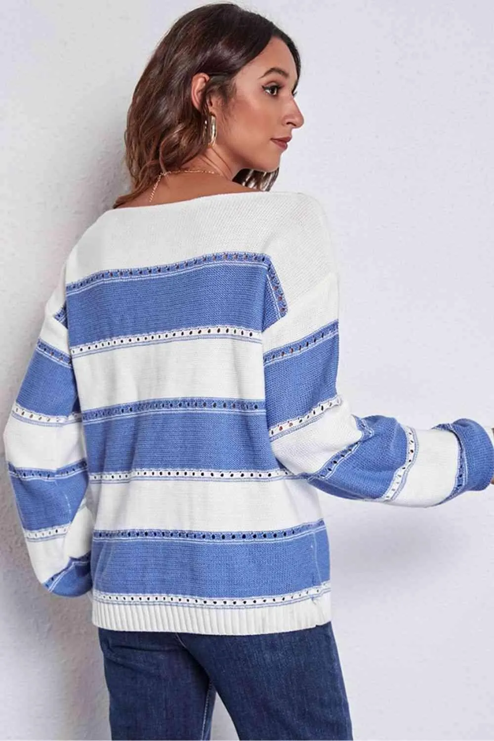 Cold Free Striped Boat Neck Sweater