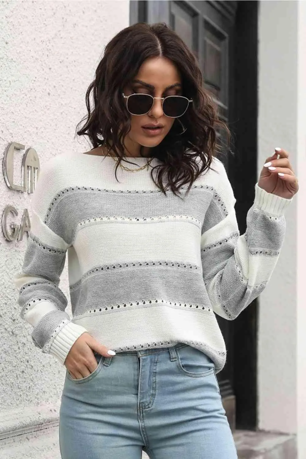 Cold Free Striped Boat Neck Sweater