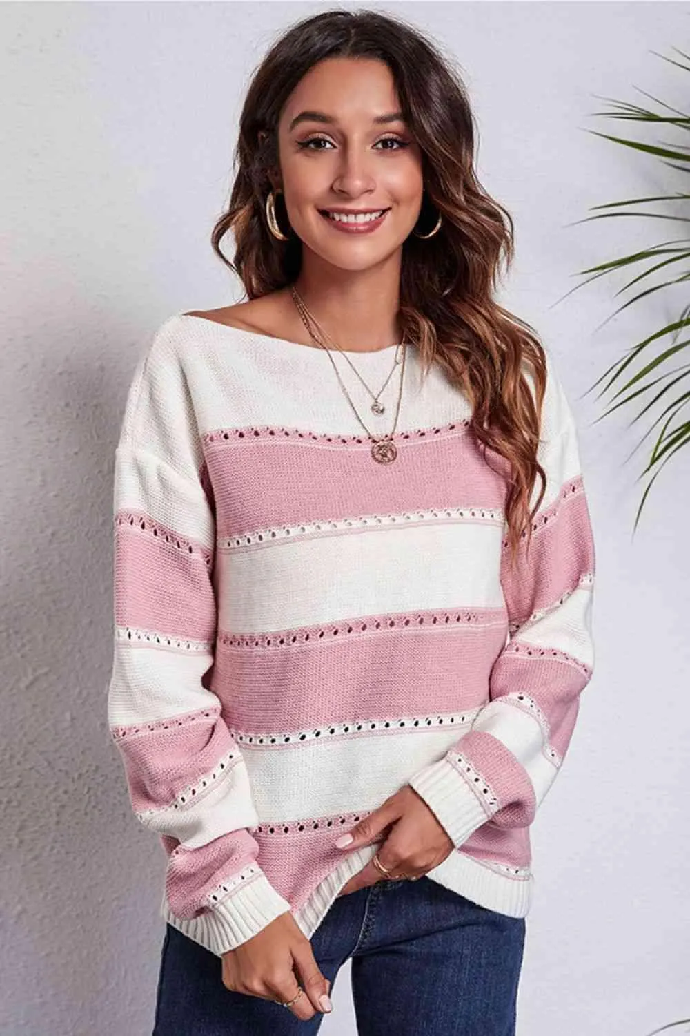 Cold Free Striped Boat Neck Sweater