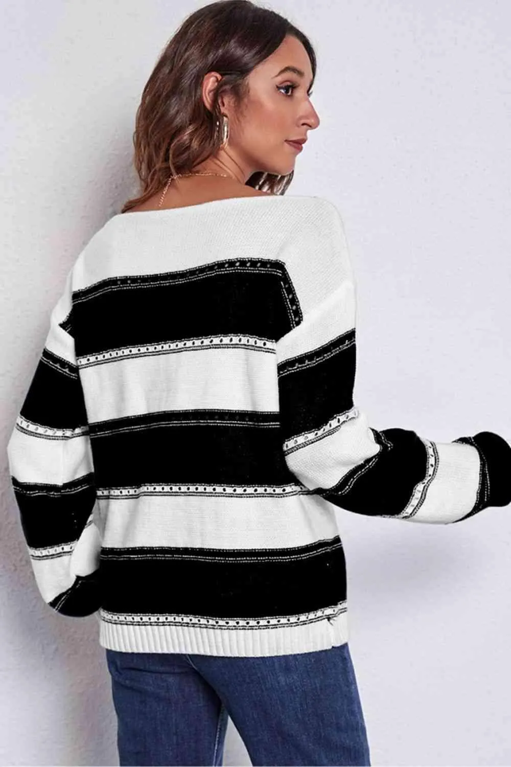 Cold Free Striped Boat Neck Sweater