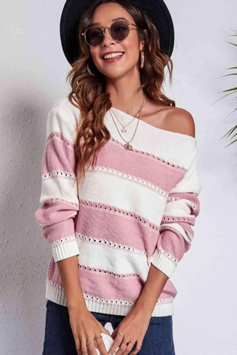Cold Free Striped Boat Neck Sweater