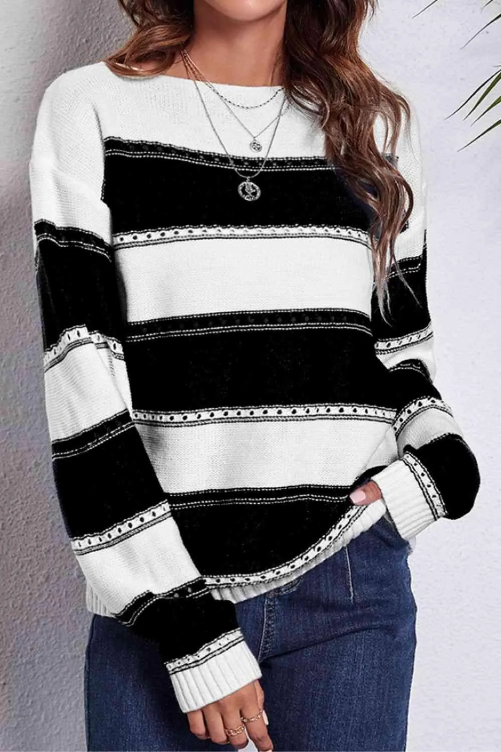 Cold Free Striped Boat Neck Sweater