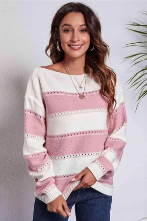 Cold Free Striped Boat Neck Sweater